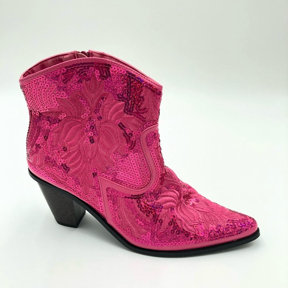 Helen’s Heart Fuschia Short Bling & Embroidered Boots Size 10 - Picture 13 of 16